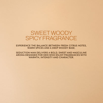 Seduction Man de Saphir - a sweet woody spicy fragrance with citrus, spices and leather